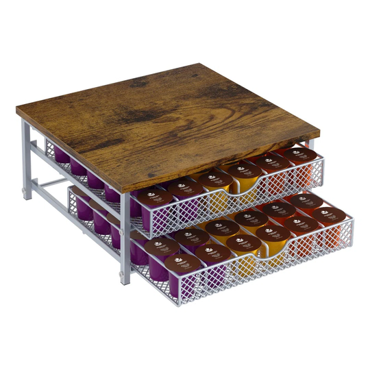 K Cup organizer for counter coffee capsule drawer with sliding baskets