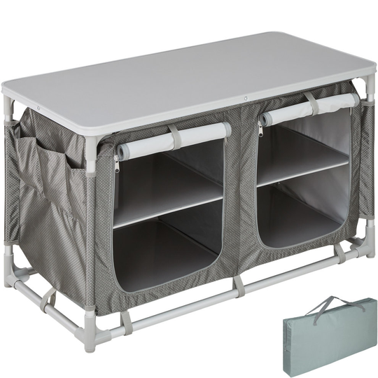 tectake Camping Kitchen 97x47.5x56.5cm - camping kitchen unit, camping kitchen stand, camping cooking table - grey