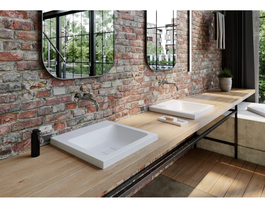 Matt Alpine white Steel Enamel Rectangular Inset Bathroom Sink
