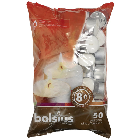Bolsius 103630519700 Tealight, Paraffin Wax, White, Pack of 50