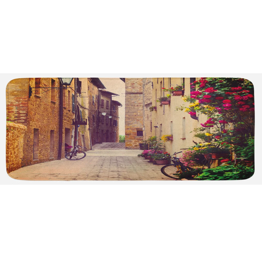 Yareli Cityscape Street in Italy Flowers Kitchen Mat
