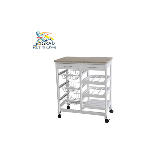 Bamboo Wood Kitchen Trolley Island Dining Cart Worktop Basket Storage Lockable Wheels