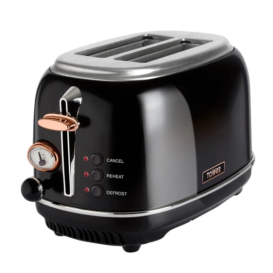 Tower Bottega T20016 2 Slice Stainless Steel Toaster with Adjustable Browning Control, Defrost and Reheat Settings