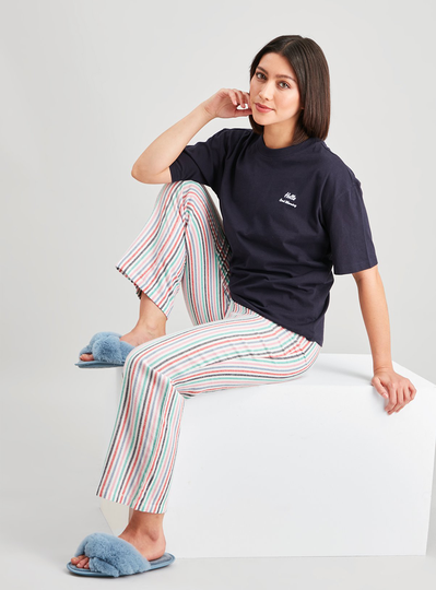 Christmas Navy & Pastel Stripe Pyjamas - 26