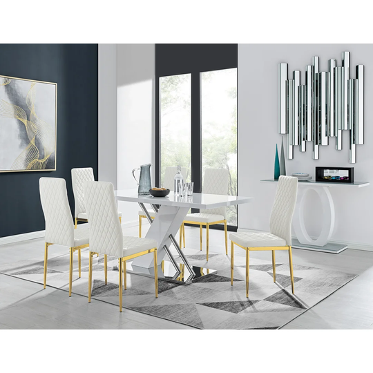 Chowchilla 6 White Dining Table And 6 Mustard Gold Leg Chairs