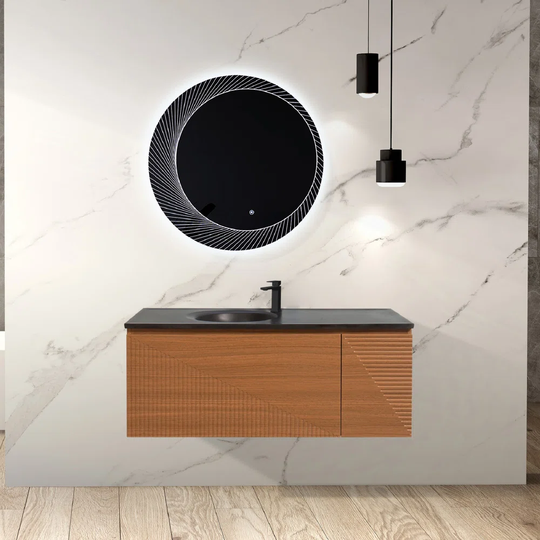 119.4Cm Wall Mounted Single Bathroom Vanity Base Only in Melamine Walnut Light