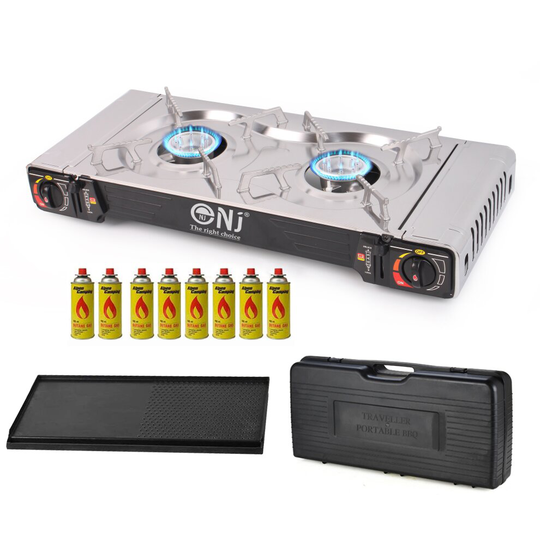 (8) NJ SG-2 Camping Gas Stove Portable Butane BBQ + Grill Plate & CASE