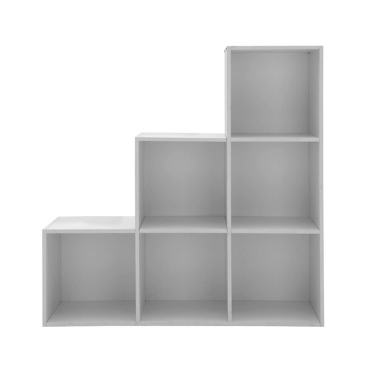 (Gray) 6 Cube Step Storage Bookcase Unit Shelf