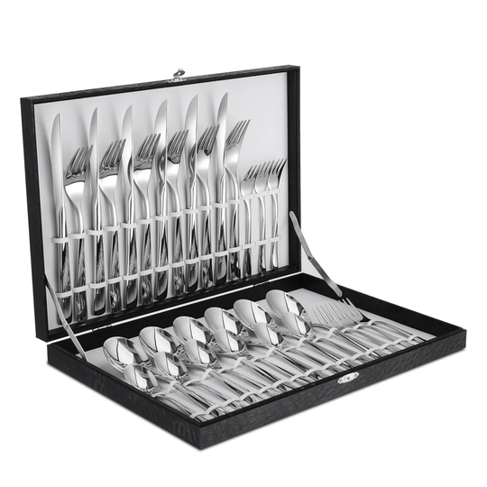 Vlaze Series, 30-Piece Silvery Stainless Steel Cutlery Set, Service For 6