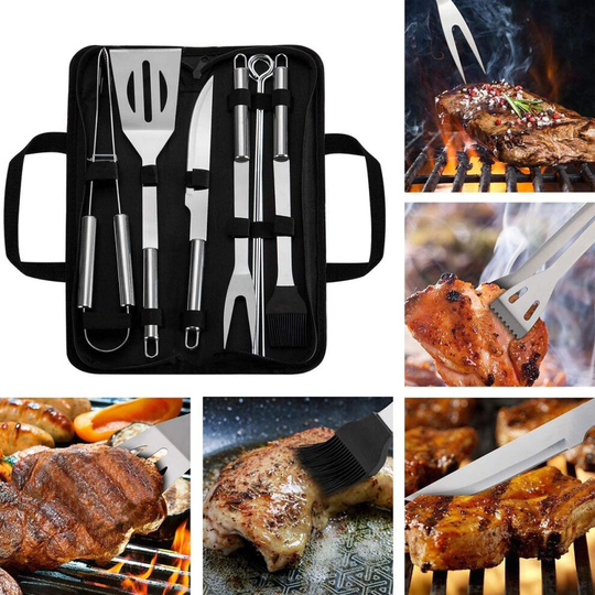 WOTOW Barbecue Grill Tools Set, 9 Piece Stainless Steel BBQ Accessories with Storage Bag Men Women Outdoor Grilling Kit Barbecue Grill Utensils for Ca