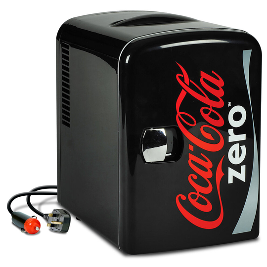 CocaCola Zero Portable Thermoelectric Mini Fridge Cooler/Warmer, 12v DC/220v AC home, dorm, car, beverages, snacks, skincare, cosmetics, medication