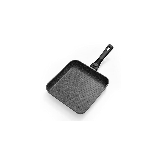 Rainberg 26cm Square NonStick Griddle Pan for Induction, Electric & Gas Hobs with Detachable Snap-on Handle, PFOA-Free Non-Stick Granite Coating