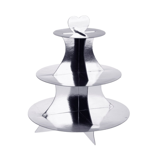 (Single) Silver 3 Tier Party Cardboard Fairy Cup Cake Cupcake Muffin Stand