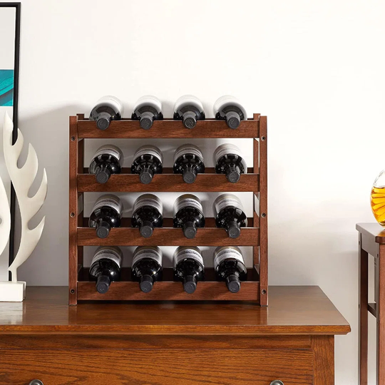 Wood Wine Racks, Wine Rack Countertop, Wine Rack Freestanding Storage 16 Bottle Capacity, For Home Kitchen, Pantry, Wine Cellar, Bar, 4 Tiers 16 Bottl