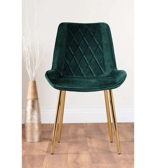 Leonardo Black Leg Glass Dining Table & 6 Green Pesaro Gold Leg Chairs
