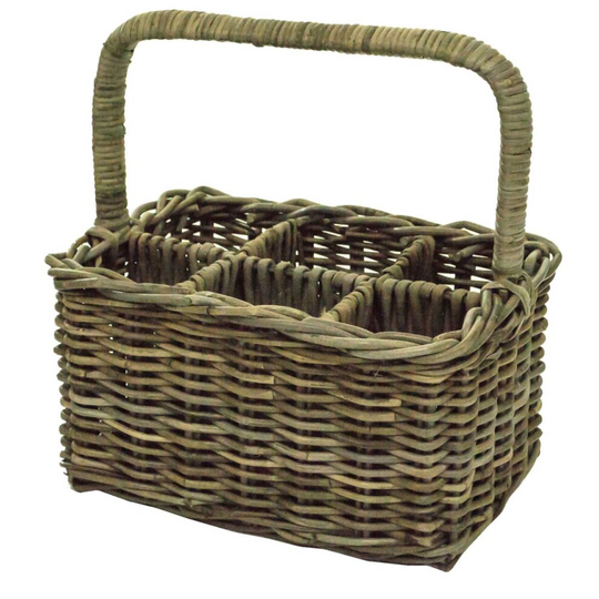 Kubu Rattan Wicker 6 Compartment Wine Bottle Holder Storage Carry Basket