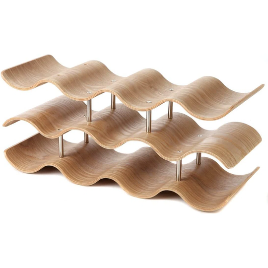Countertop Wave Wine Rack, Wood, Elegant And Modern, Table Top Wine Storage (Oak, 11 Bottles)