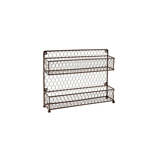 MyGift Rustic Brown Dual Tier Wire Spice Rack Jars Storage Organizer Kitchen Countertop or Wall Mount