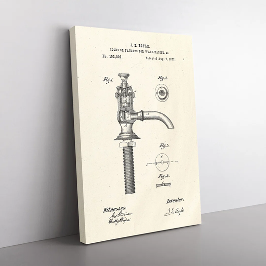Water Faucet Tap Patent - Wrapped Canvas Graphic Art
