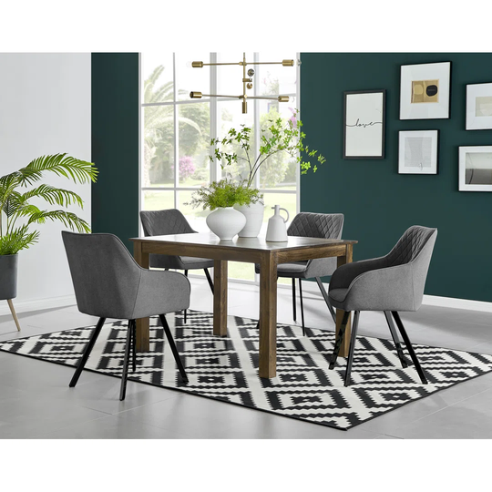 Anders Dark Walnut Solid Wood Dining Table & 4 Dark Grey Falun Black Leg Chairs