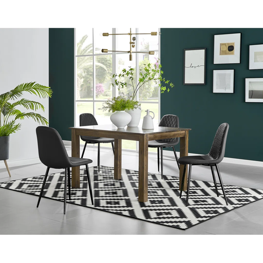 Anders Dark Walnut Solid Wood Dining Table & 4 Black Corona Black Leg Chairs