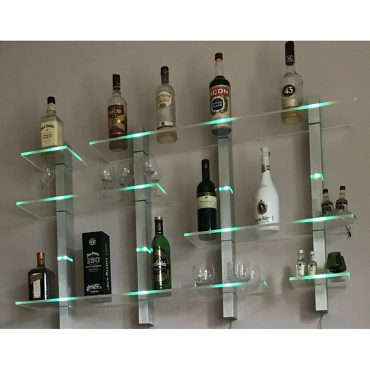 Agathi Wall Mounted Wine Bottle & Glass Rack in Chrome/Clear