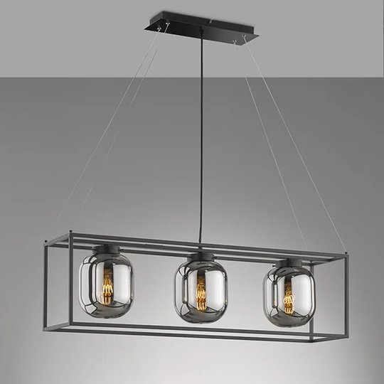Fischer & Honsel Pendelleuchte, Regi | Schwarz Matt| Glas| Rauchfarben| L: 90,00 Cm, B: 20,00 Cm,| Ausladung Decke: 160,00 Cm |Hheneinstellenbar| 3X E