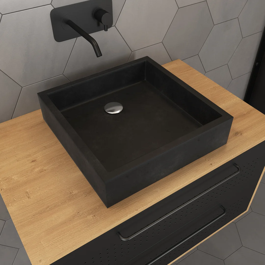 Nakamura Black Ceramic Square Bathroom Sink with Faucet and Overflow