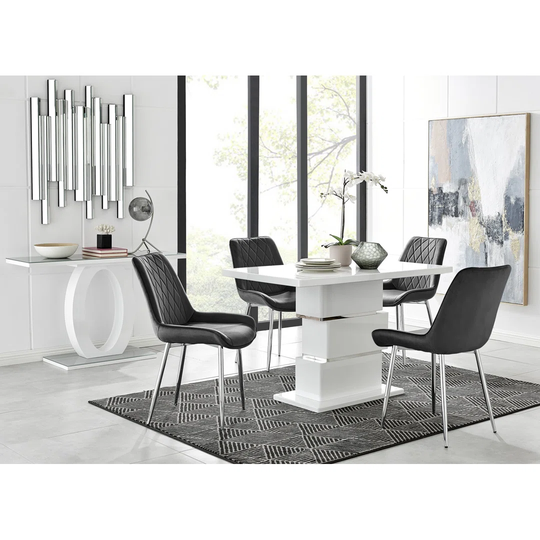 Apollo 4 Dining Table And 4 Black Pesaro Silver Leg Chairs