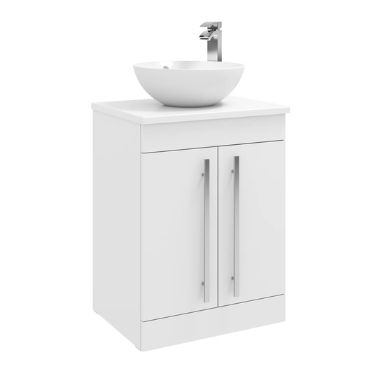 K-Vit Purity 600mm Floor Standing Vanity Unit with Oval Basin and Worktop - White