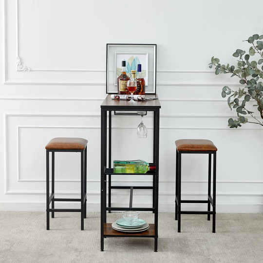 Dining Table Set With 3-Tier Storage Rack Shelves,Bar Counter Table Bistro Kitchen Table Breakfast Coffee Table Shelves For Beverage Display Shelving