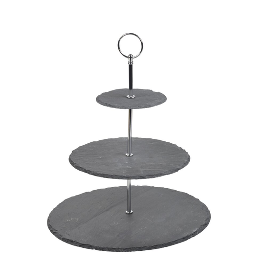(3 Tier Natural Slate Round) 2 3 4 Tier Decorative Plate Pie Cupcake Cake Stand