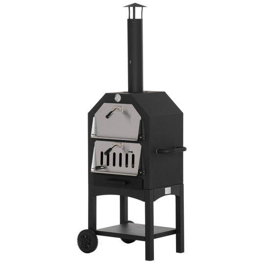Outsunny Charcoal Tall Ovan Pizza Maker BBQ Grill with Thermometer