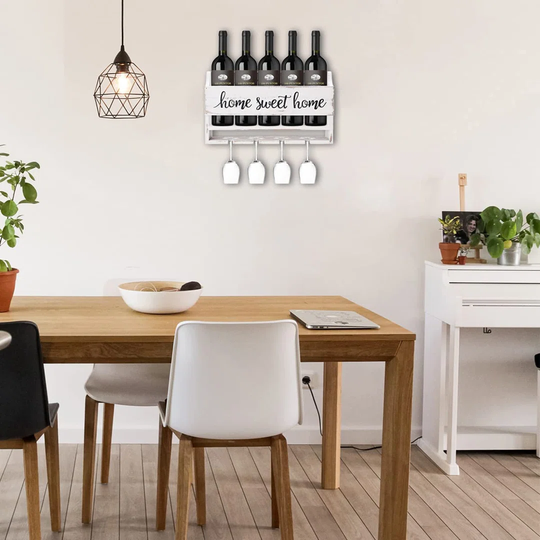 Housewarming Gift New Home Gifts, House Warming Presents For New Home, White Wood Wine Rack Wall Mounted With Glass Holder, Wine Gifts For Women Wine