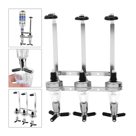 3 Bottle Stand Wall Mounted Pub Bar Spring Loaded Drinking