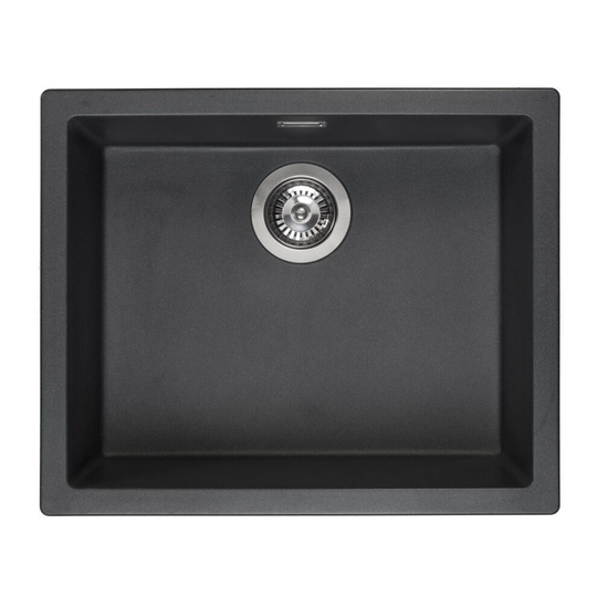 Reginox Amsterdam 50 Integrated Single Bowl Granite Kitchen Sink Black Silvery