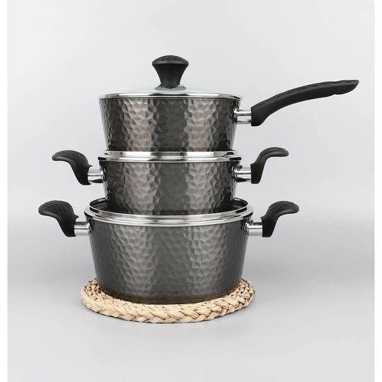 4Pcs Black Titanium Hammered Effect Luxury Non Stick Induction Cookware Set