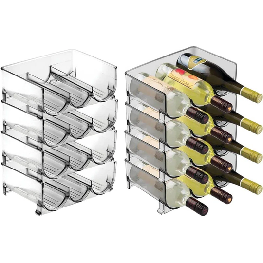 Plastic Free-Standing Stackable 3 Bottle Storage Holder Rack - Water, Wine, And Drink Organizer Shelf For Kitchen Countertop, Cabinet, Pantry, Fridge,