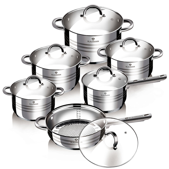 Blaumann 12Pc Cookware Set Stainless Steel Non Stick Pots Induction