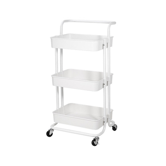 (White) 3 Tier Kitchen Trolley Cart Storage Rack Shelf Rolling