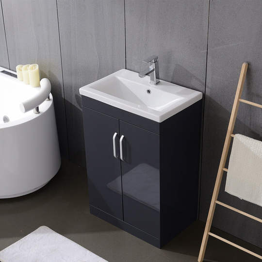 Modern Bathroom Vanity Unit Basin Sink With 2 Door Cloakroom Gloss Grey