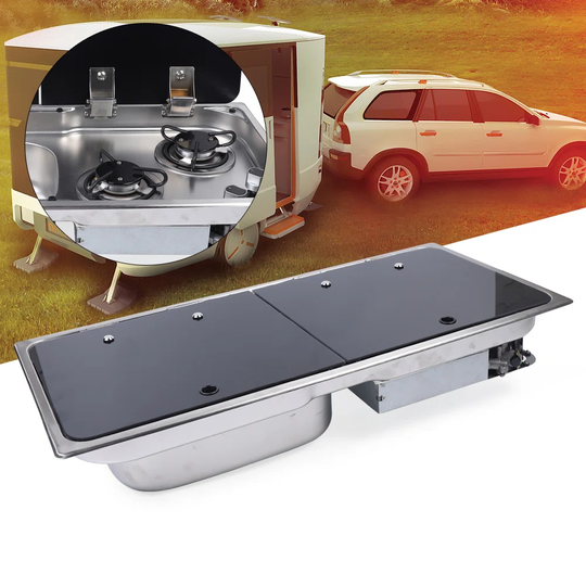 Rose Boat RV Caravan 2 Burner LPG Gas Stove Hob and Sink Comb with Glass Lids