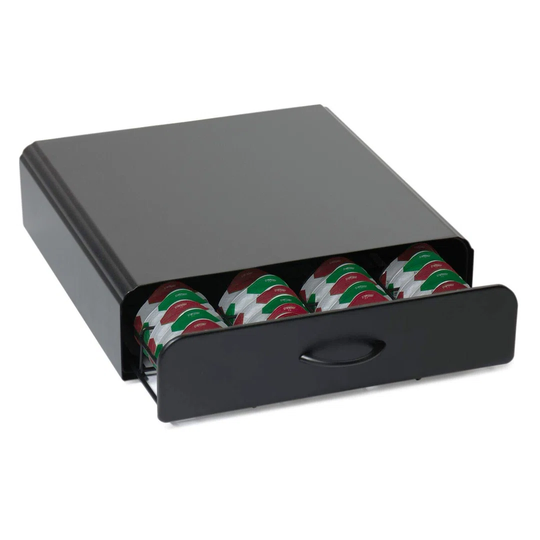 Storage solution for Tassimo coffee capsules. Drawer system for 64 capsules, including machine stand