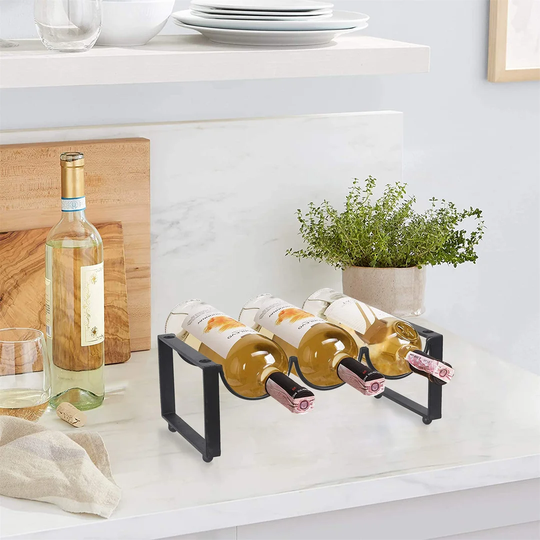 Metal Wine Rack Free Standing Stackable 2 Tier 6 Bottles Wine Storage Holder For Home Bar, Gift For Birthday Anniversary