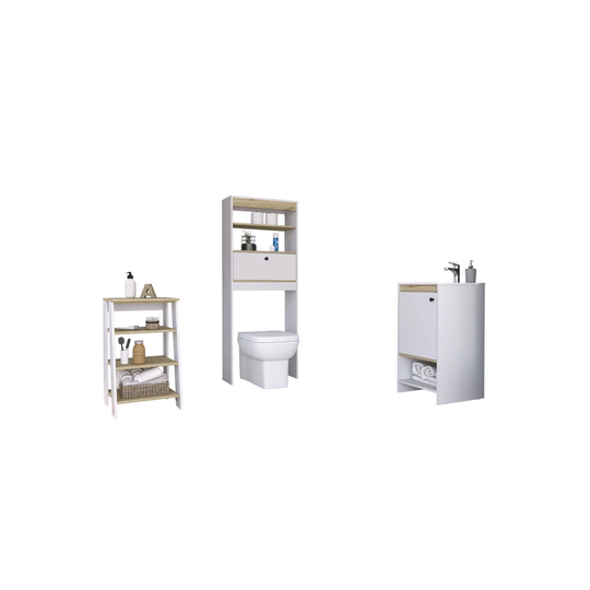 Set Malaga, Z 44 Undermount Organizer + Floor Standing Bathroom Cabinet With Sink + Bathroom Shelf Over Toilet