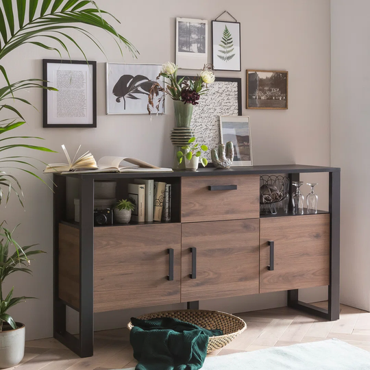 Nordi 084 Sideboard/ Front:Okapi Nuss/Korpus: Schwarz-Okapi Nuss