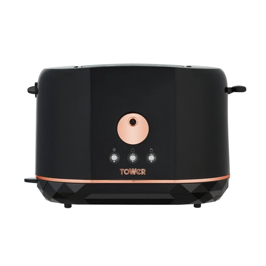 Tower T20028B 2-Slice Toaster with Adjustable Browning Control, Toasting Time, Self Centring Function, Cancel, Defrost and Reheating Settings, Crumb T