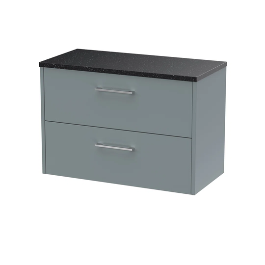 Juno 80.5Cm Wall Mounted Single Bathroom Vanity Base Only in Black Sparkle/Coastal Grey
