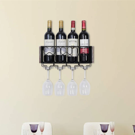 Johnson 4 Bottle Wall Mounted Wine Bottle & Glass Rack in Brown