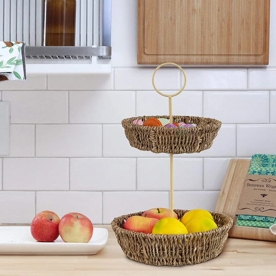 Made Terra Fruit Basket Rack And Produce Hanging Holder | Free Standing Rustic Farmhouse Decorative Fruit Basket Stand Food, Vegetables, Fruit, Eggs S